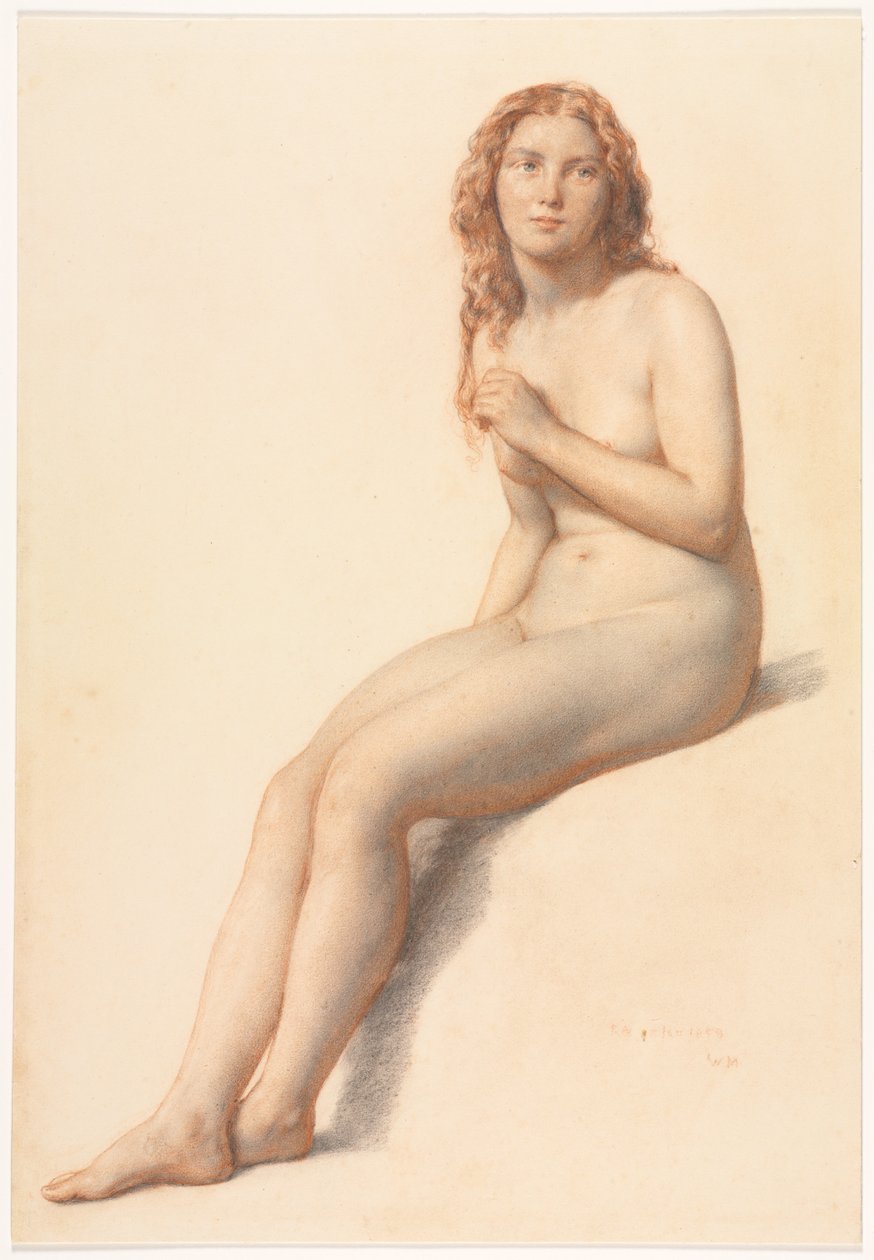 Nahá žena, sedící, tříčtvrteční pohled zepředu od William Mulready