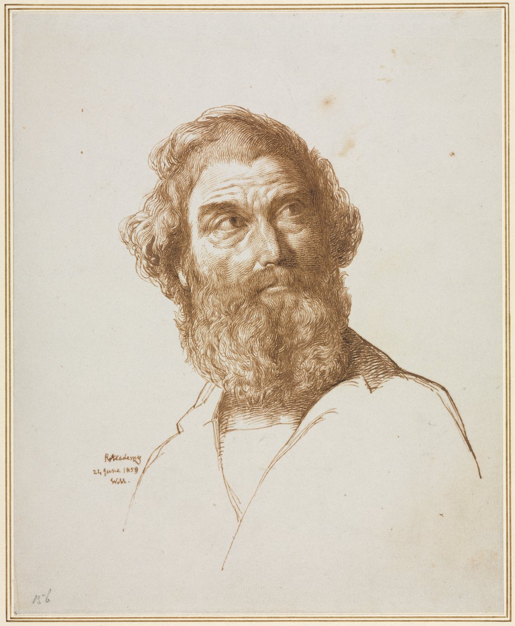 Hlava vousatého muže hledícího doleva, 1859. od William Mulready