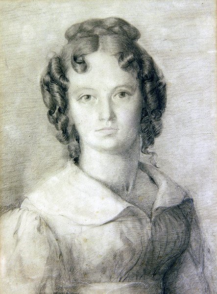 Portrét v bustě Charlotte Rolfe (tužka a barevná tužka na papíře) od William Mulready