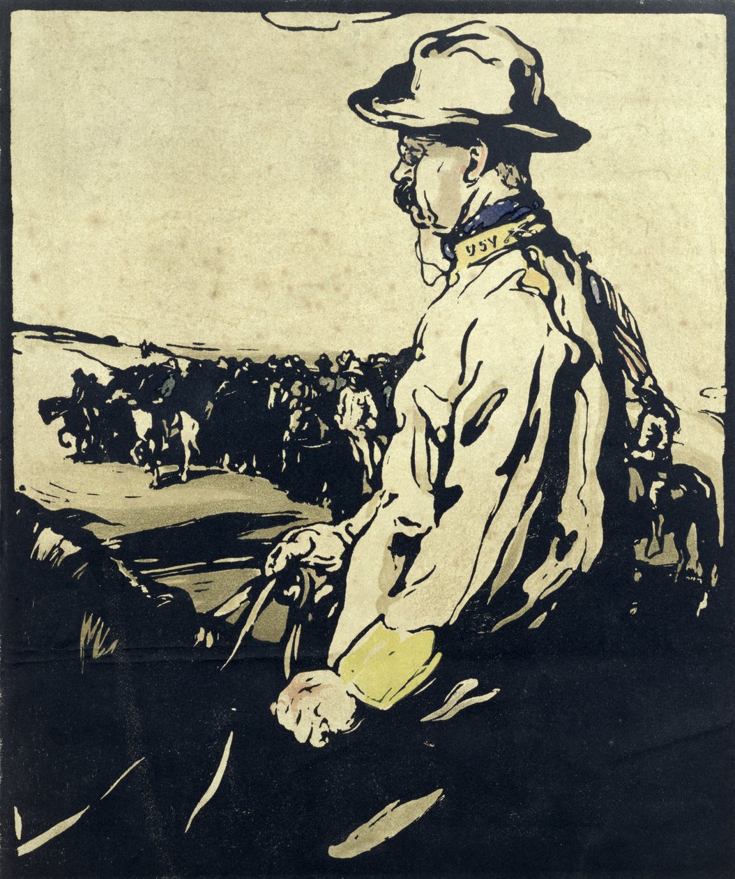 Prezident Theodore Roosevelt, ilustrace z „Dvanáct portrétů“, vydané v roce 1899 (ručně kolorovaný dřevěný blok) od William Nicholson