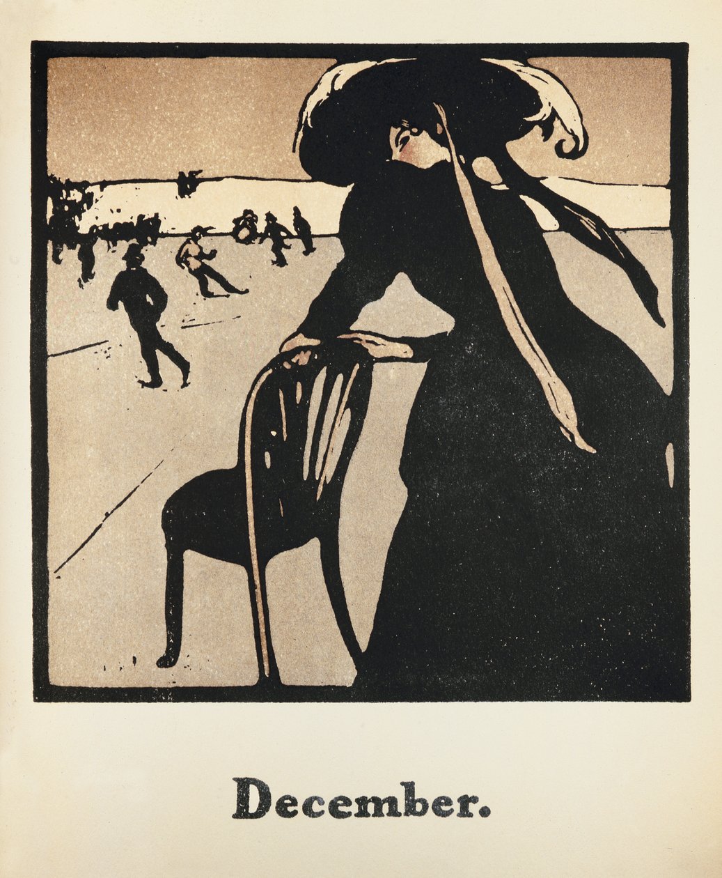 Měsíc prosinec: Bruslení, z „Almanachu dvanácti sportů“, se slovy Rudyarda Kiplinga, poprvé publikoval William Heinemann od William Nicholson