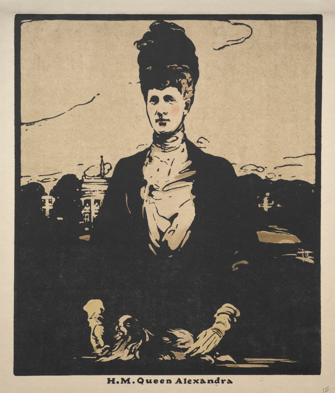 Twelve Portraits (Second Series):  H. M. Queen Alexandra   1309572   cs       czech Successfully Translated  Original: En mandlig helgen vaskes og plejes af engle, mens han lytter til en kvindelig helgen, der sidder foran en læsepult og peger opad. Den Hl. od William Nicholson