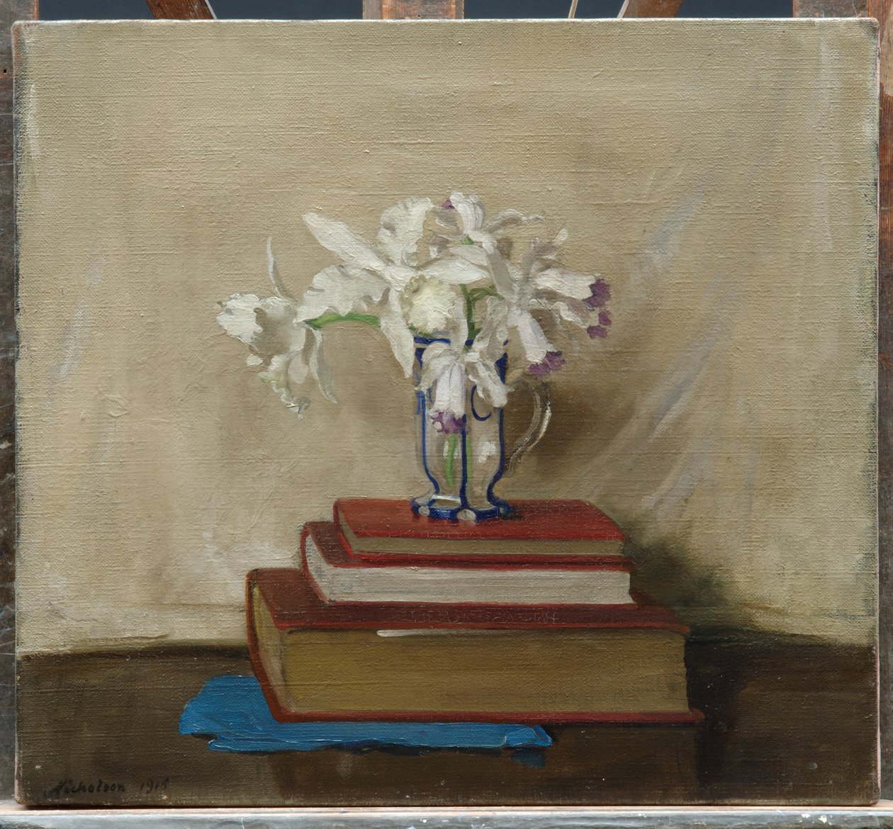 Bílé orchideje na knihách od William Nicholson
