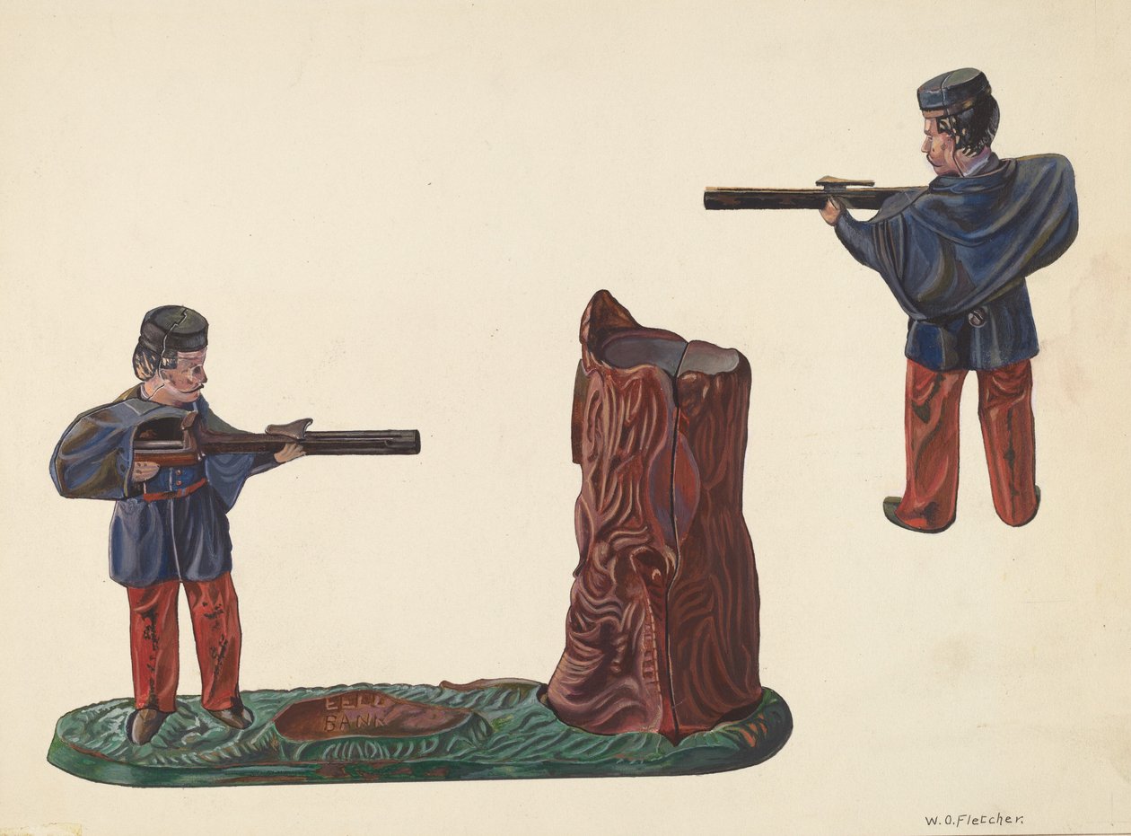 Civil War Soldier & Tree Trunk Bank, c. 1937. od William O. Fletcher