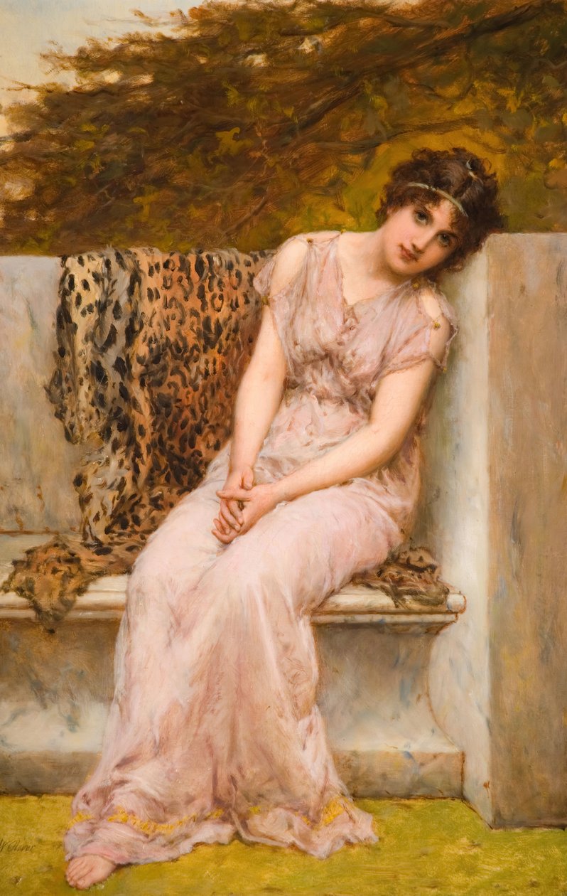 Portrét mladé ženy sedící na mramorovém sedadle, 1882. od William Oliver