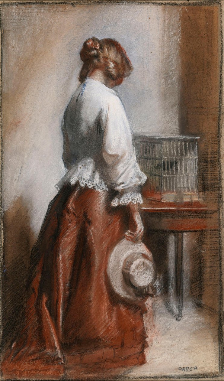 Dáma s ptačí klecí od William Orpen