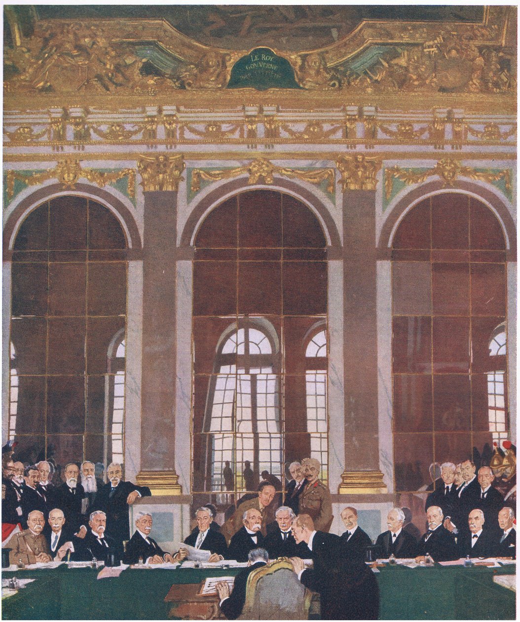 Podepsání míru v zrcadlovém sále, palác ve Versailles, 28. června 1919, z Cassell