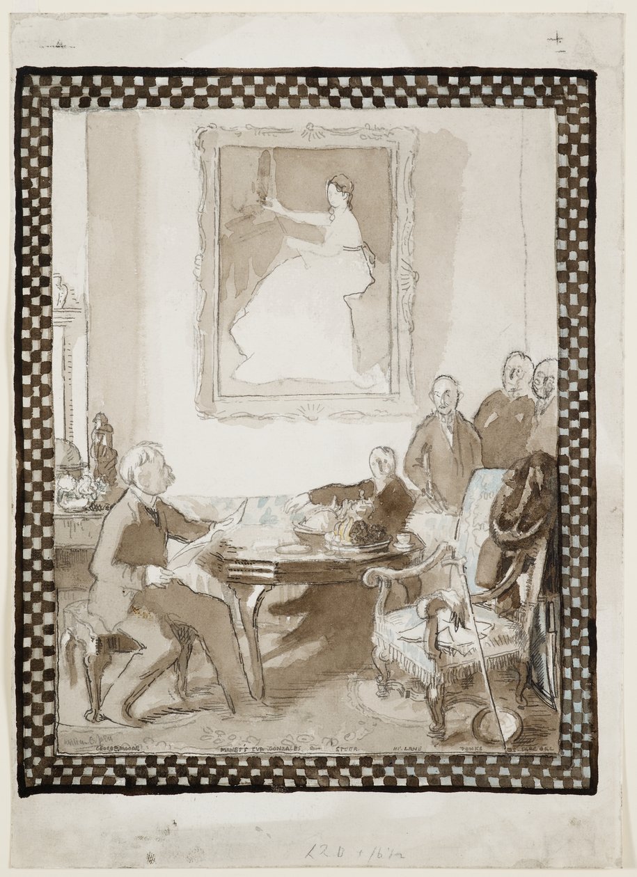 Tutkimus öljymaalaukseen "Homage to Manet", n. 1906 (akvarelli, tussi, liitu & kynä paperille) (ks. myös 63015) od William Orpen