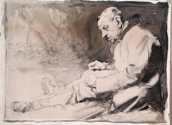 Studie starého muže (tužka a akvarel na papíře) od William Orpen