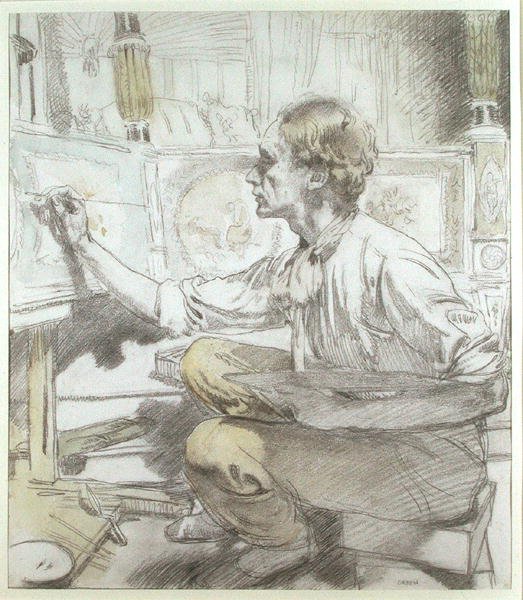 The Bed Painter (The Furniture Painter) c.1913 (akvarel přes tužku na papíře) od William Orpen