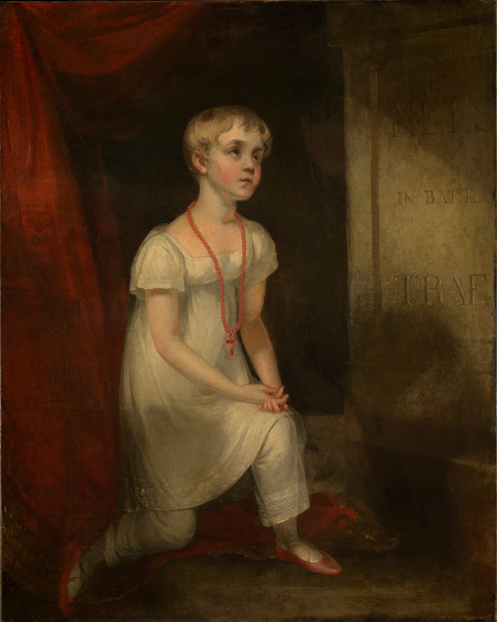 Horatia Nelson klečící před hrobem svého otce, asi 1807 (olej na plátně) od William Owen