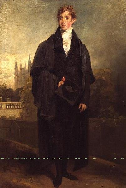 Portrét Henryho Townleyho (1769-1825) stojícího v akademických šatech, Merton College, Oxford možná v pozadí od William Owen