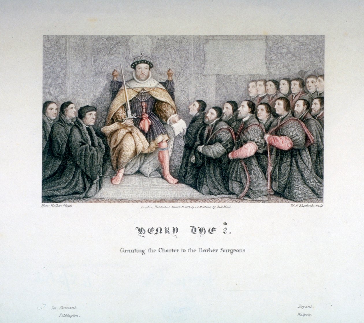 Jindřich VIII. udělení charty holičským chirurgům, 16. století, 1817. od William P Sherlock