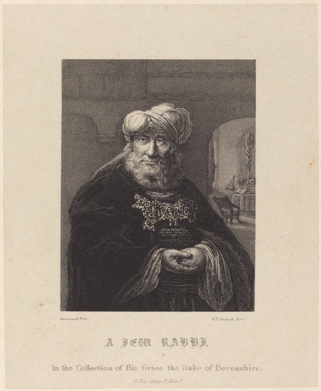 Židovský rabín od William P. Sherlock after Rembrandt van Rijn