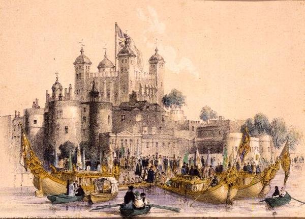 Nalodění Pravého Hon. Lord Mayor v Tower of London (litho) od William Parrott