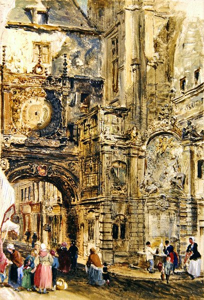 Gros Horloge de Rouen, kolem roku 1860 (olej na papíře položeném na palubě) od William Parrott