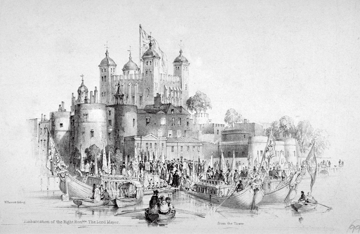 Lord starosta Thomas Johnson a jeho doprovod nalodění z Tower of London, 1840 od William Parrott
