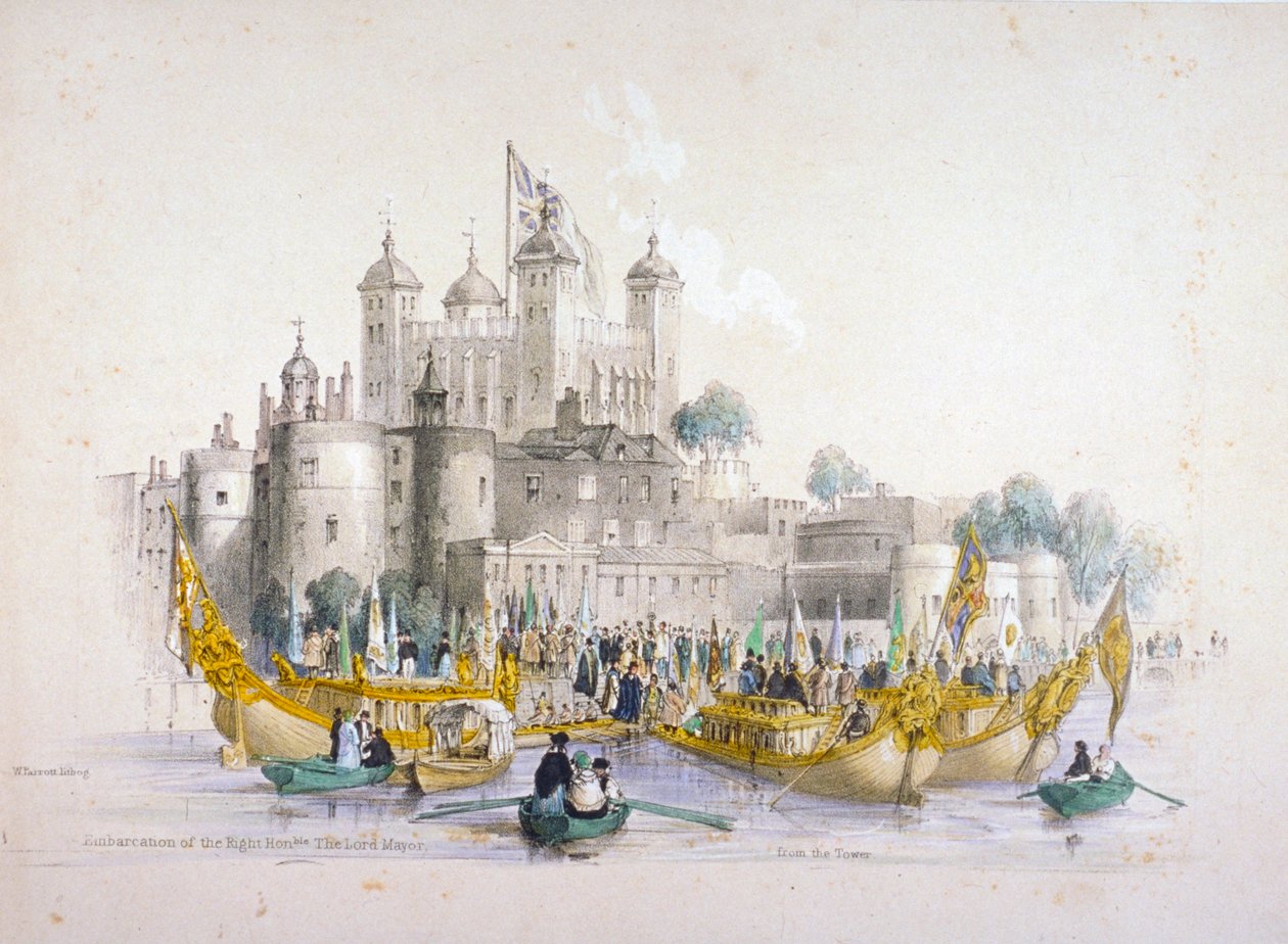 Lord Mayor Thomas Johnson a jeho doprovod nalodění z Tower of London, 1840 od William Parrott