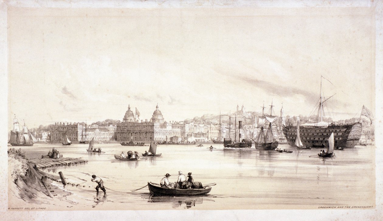 Pohled na Greenwich přes řeku Temži, Londýn, c1841. od William Parrott