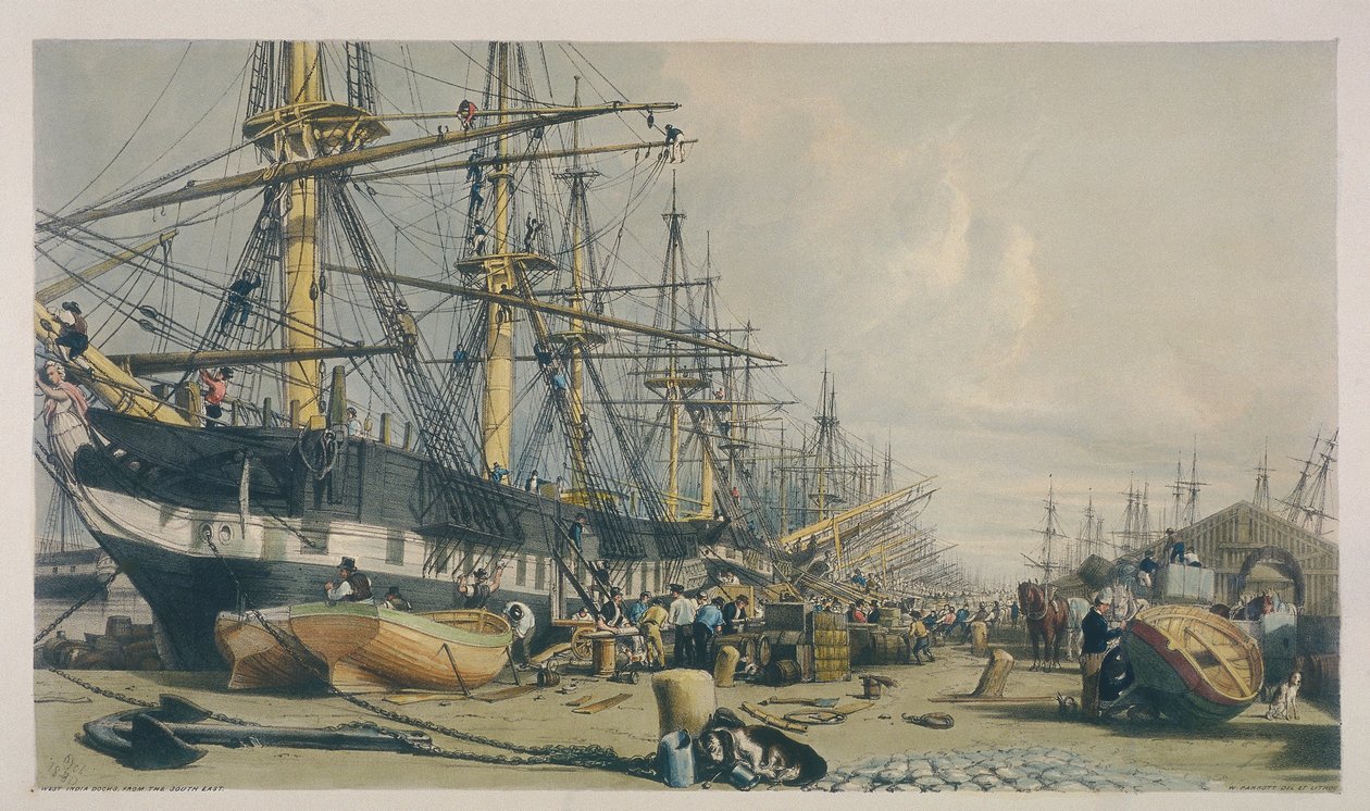Pohled na West India Docks z jihovýchodu, 1840 od William Parrott