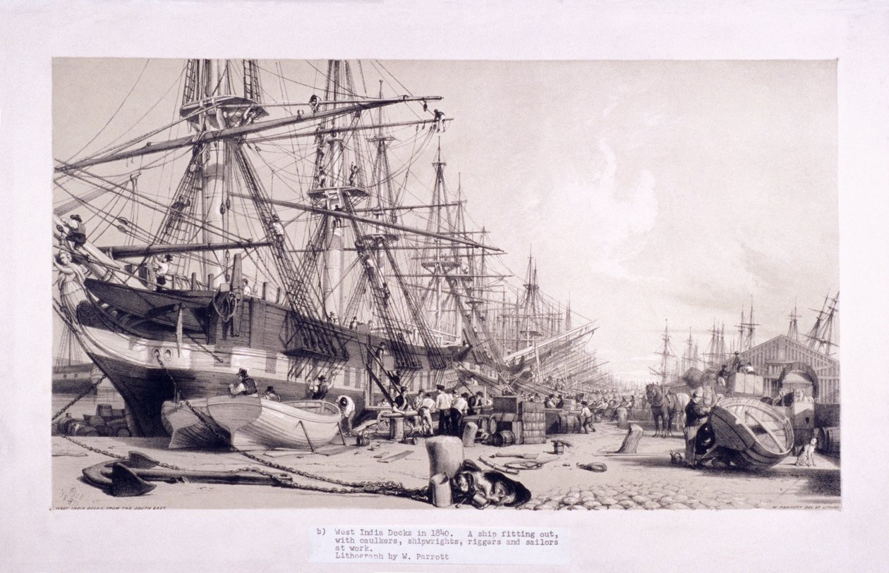 West India Docks, Poplar, Londýn, 1830 od William Parrott