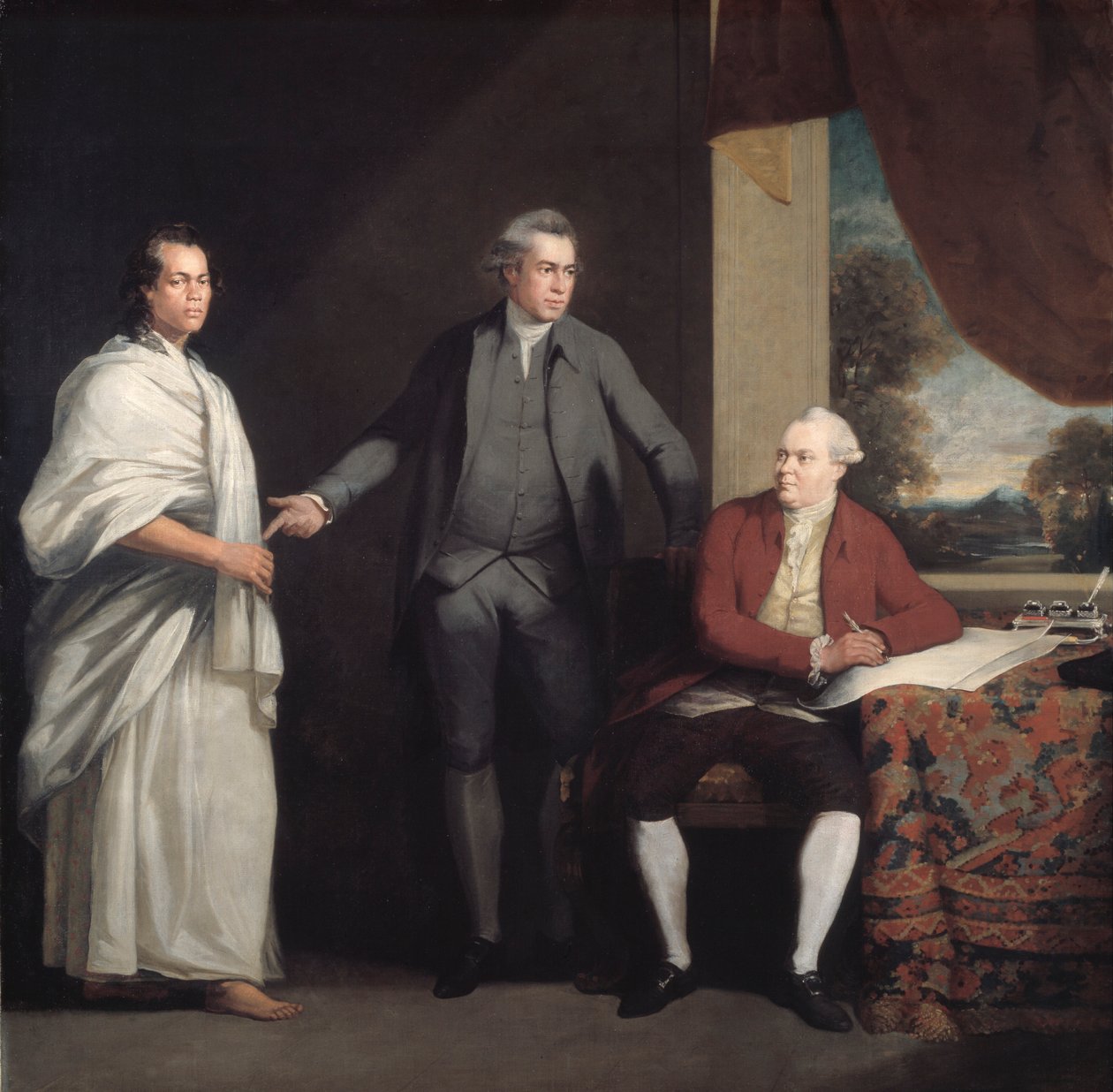 Omai, Joseph Banks a Dr. Daniel Solander, c1775-6. od William Parry