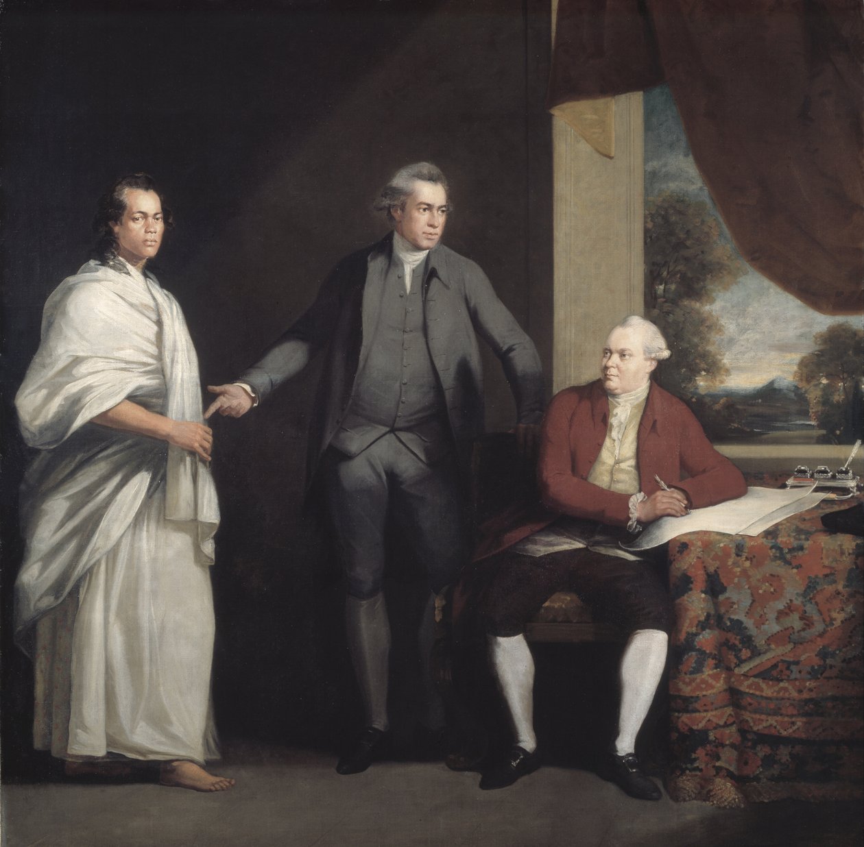 Omai, Joseph Banks a Dr. Daniel Solander, asi 1775 (olej na plátně) od William Parry