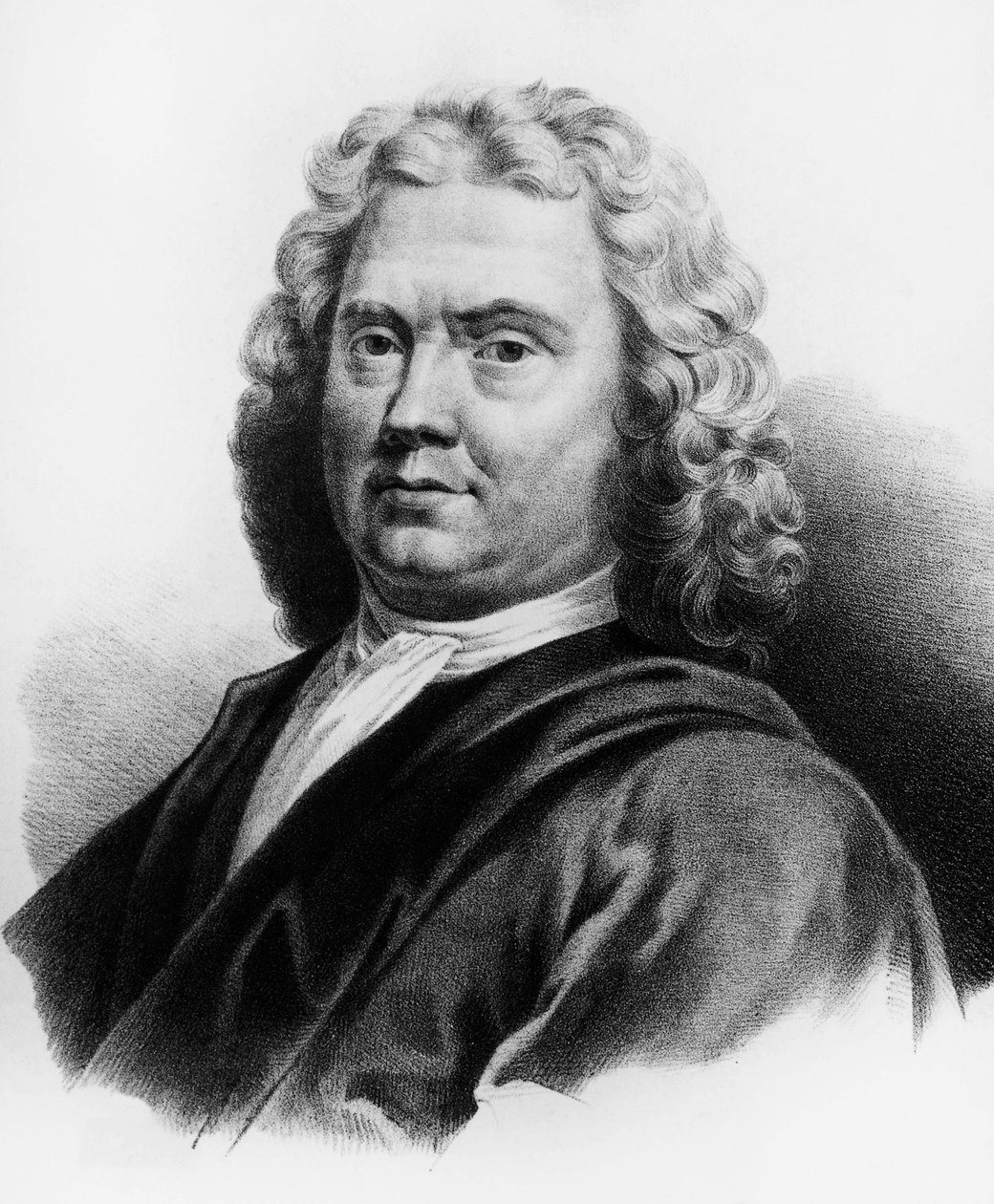 Portrét Hermana Boerhaavea (1668-1738), holandského lékaře, chemika a botanika, rytina od Nicolas Toussaint Charlet