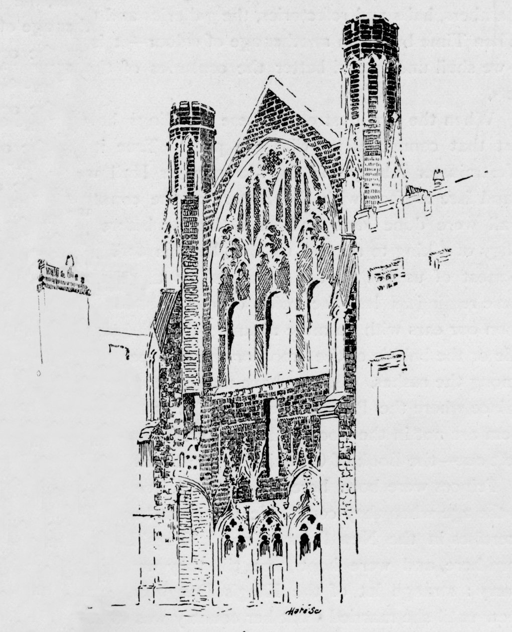 Východní fronta kaple sv. Štěpána, jak vypadala po požáru v roce 1834, c1897 od William Patten