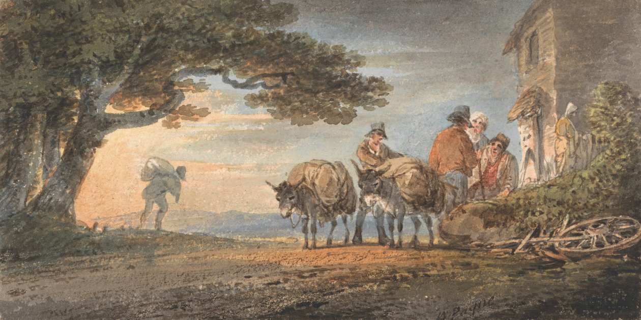 Řidiči a Burros odpočívající při západu slunce od William Payne