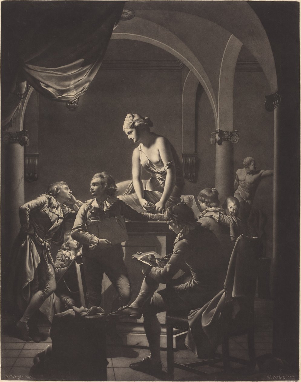 Akademie od Lamplight od William Pether after Joseph Wright