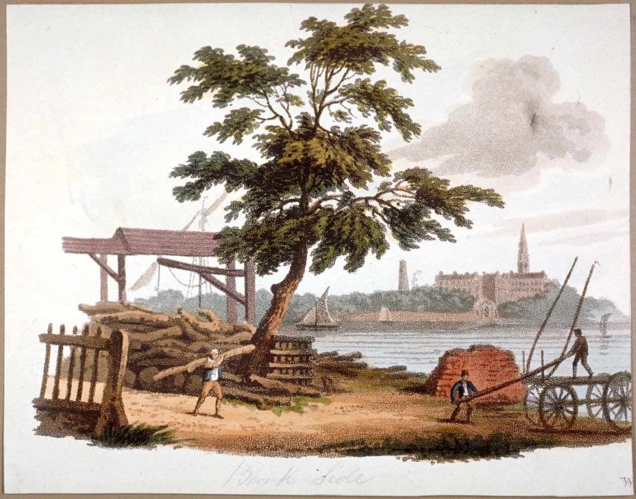 Muži stěhují dřevo v Bankside, Southwark, Londýn, c1810 od William Pickett