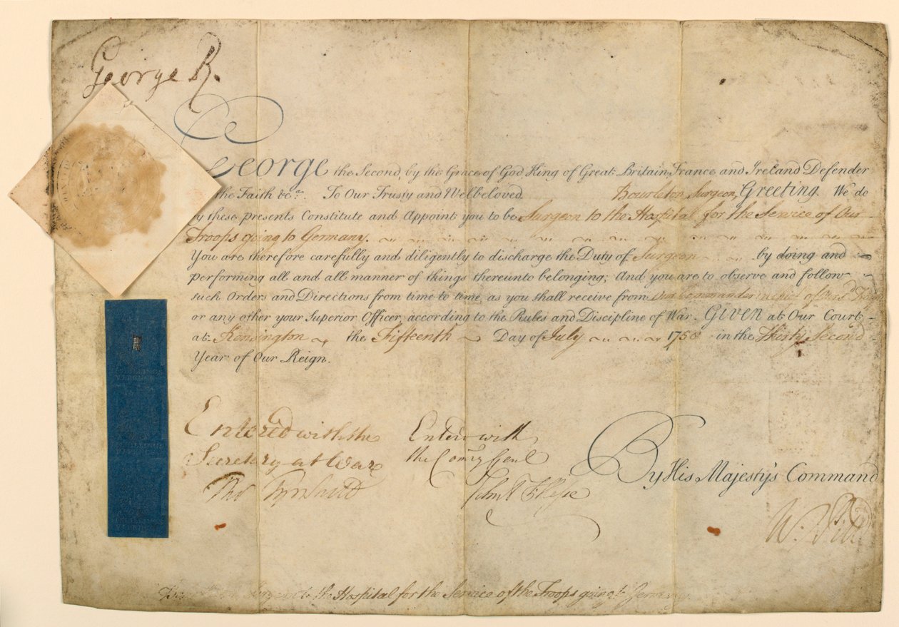 Oprávnění ke jmenování vojenského chirurga od William Pitt