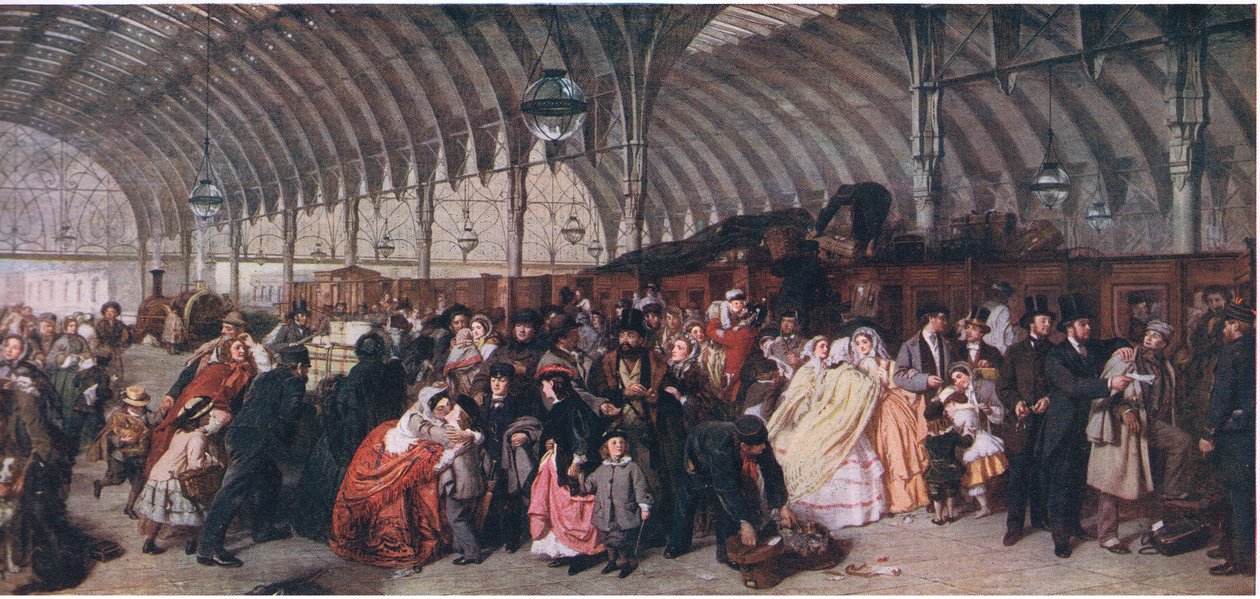 Železniční stanice, z Cassells History of the British People vydané společností Waverley Book Company Limited, kolem roku 1940 od William Powell Frith