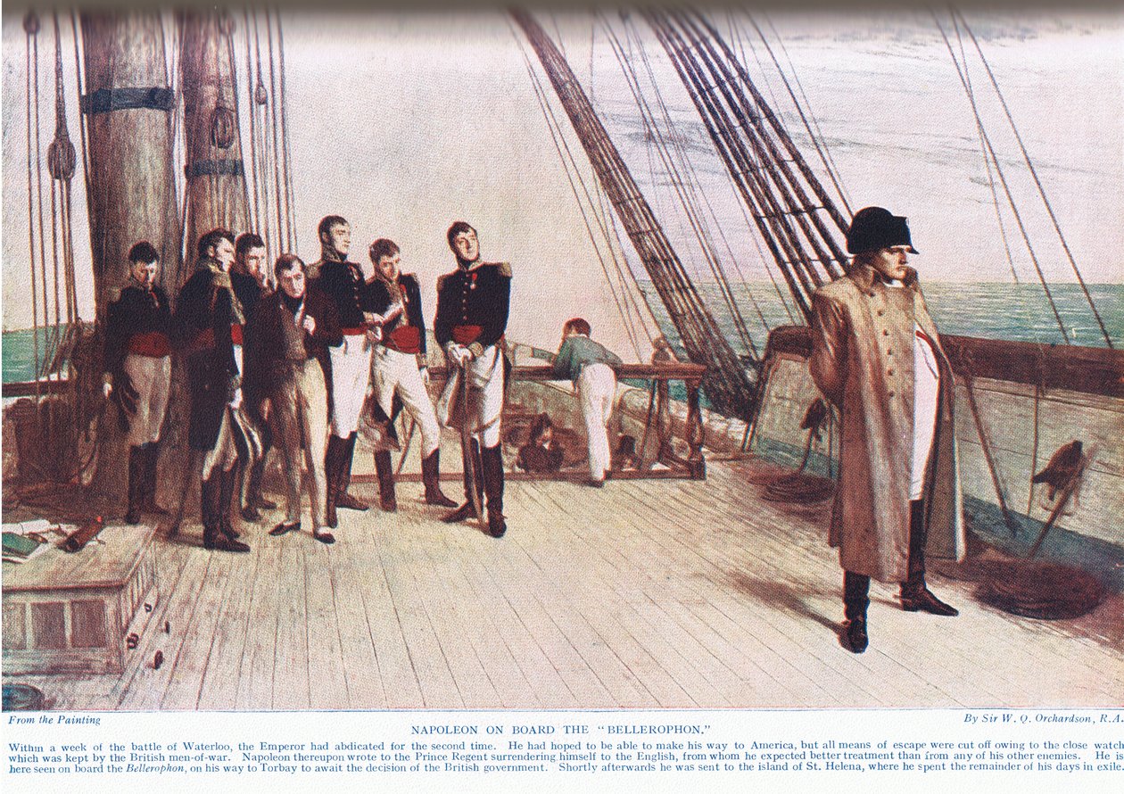 Napoleon na palubě Bellerophon, ilustrace z „Hutchinsonova příběhu britského národa“ od William Quiller Orchardson