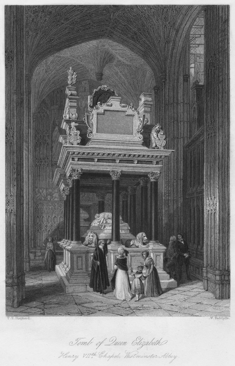 Hrob královny Alžběty: Kaple Jindřicha VII., Westminsterské opatství, c1841 od William Radclyffe