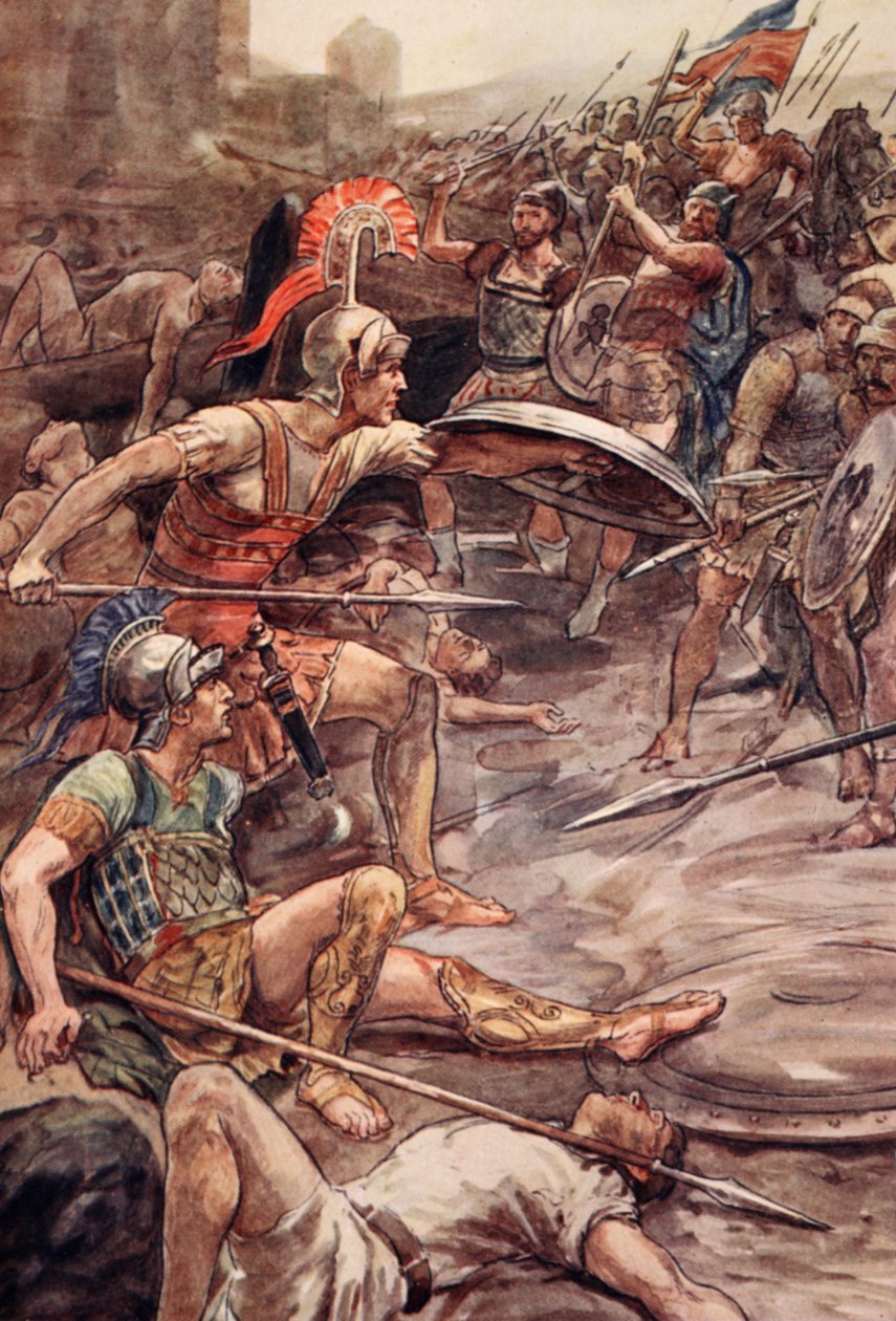 Epaminondas bránící Pelopidas, ilustrace z 
