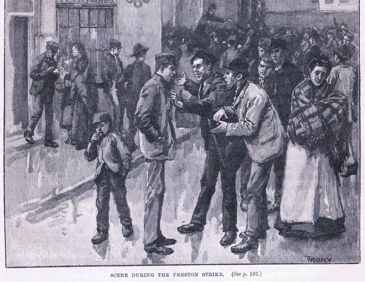 Scéna během stávky v Prestonu v roce 1856 našeho letopočtu od William Rainey