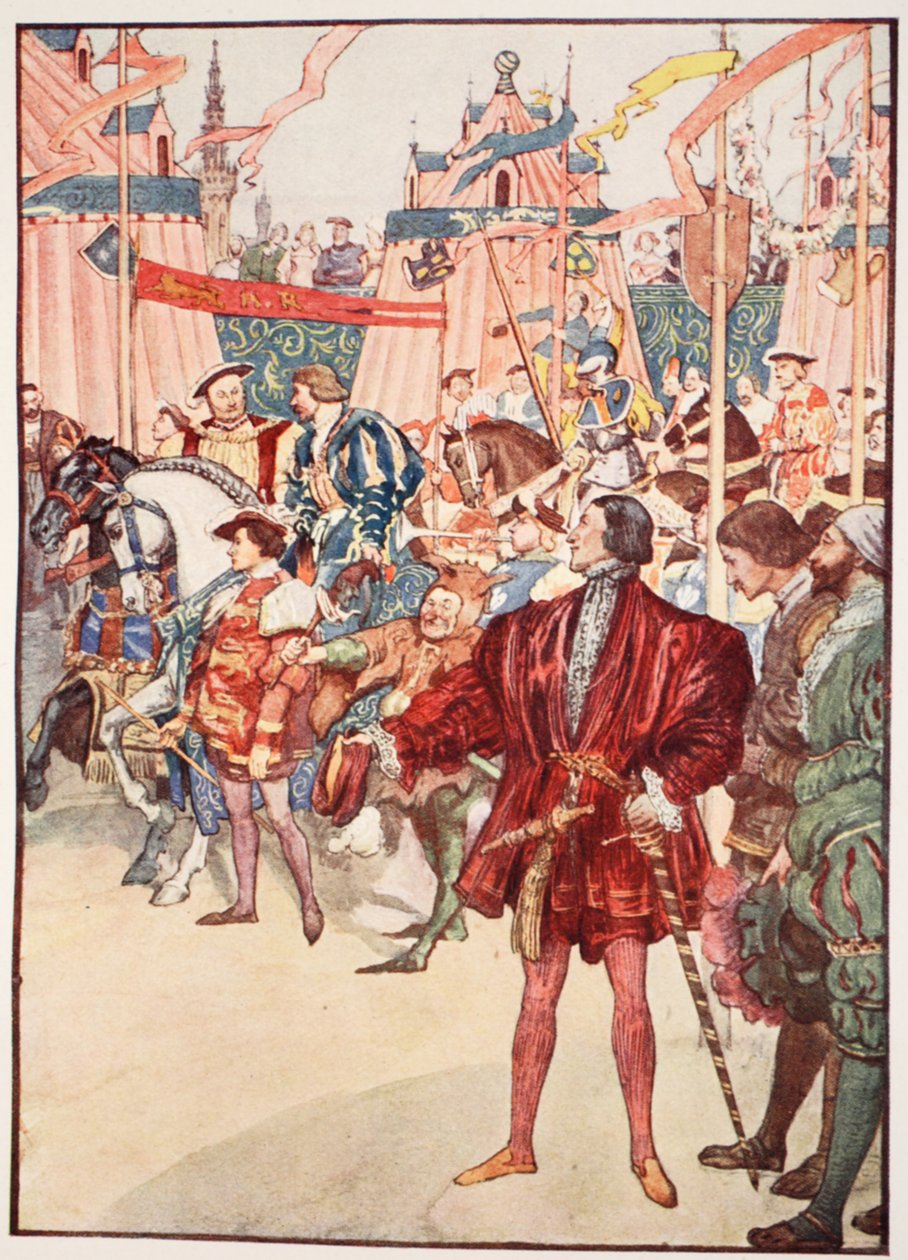 Pole zlatého plátna, červen 1520, ilustrace z „Příběh Francie vyprávěný chlapcům a dívkám“ od Mary Macgregorové, 1920 od William Rainey