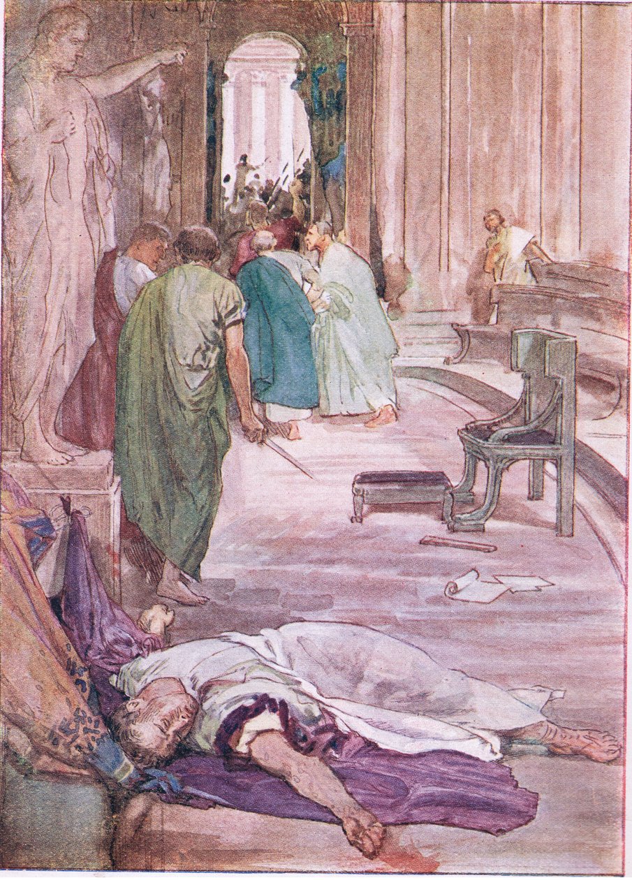 Vražda Caesara, z Plutarch Lives vydané T C & E C Jack Ltd, 20. léta od William Rainey