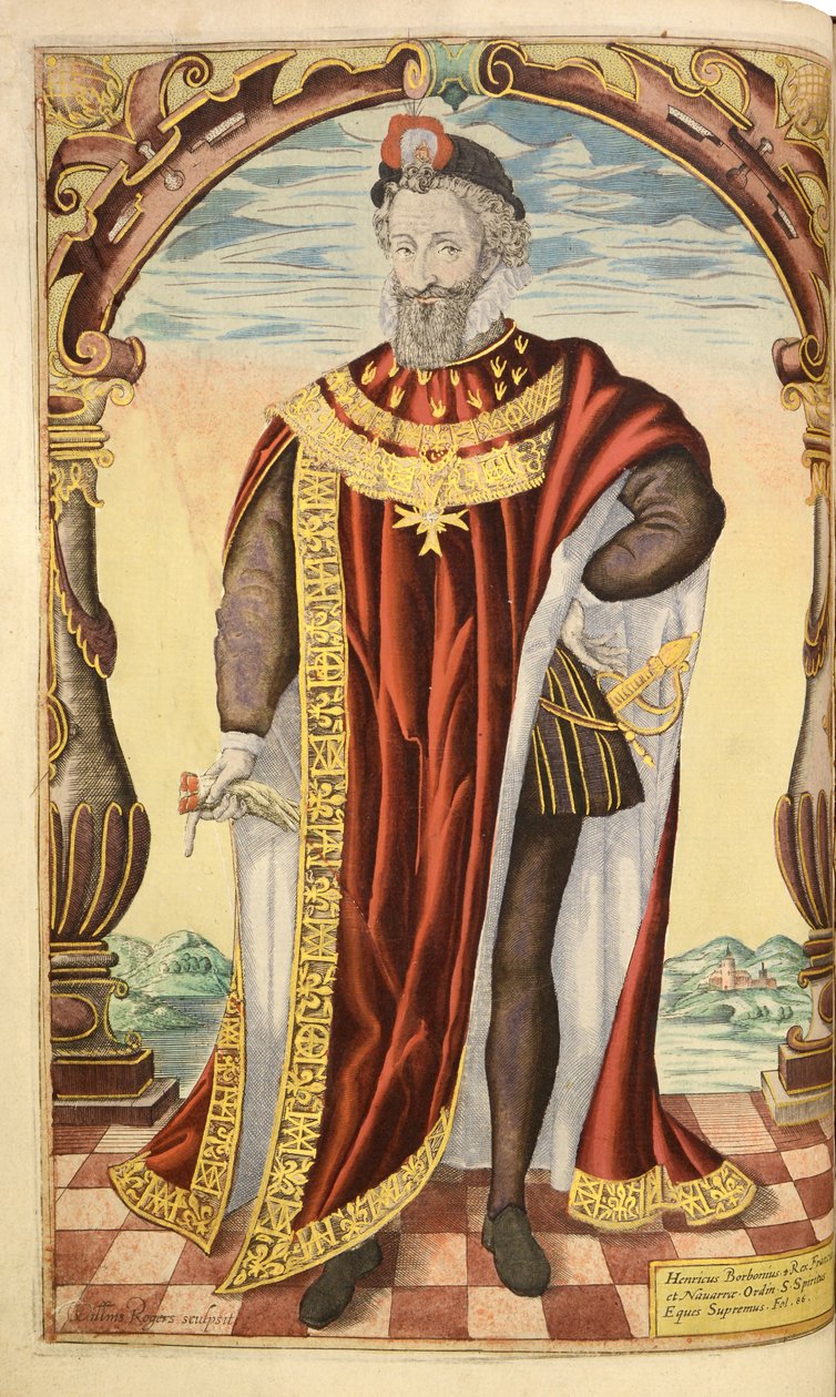 Jindřich IV z Francie, z nHonor Military, a Civill, William Segar, hospoda. Robert Barker, Londýn, 1602 (ručně kolorovaná rytina) od William Rogers