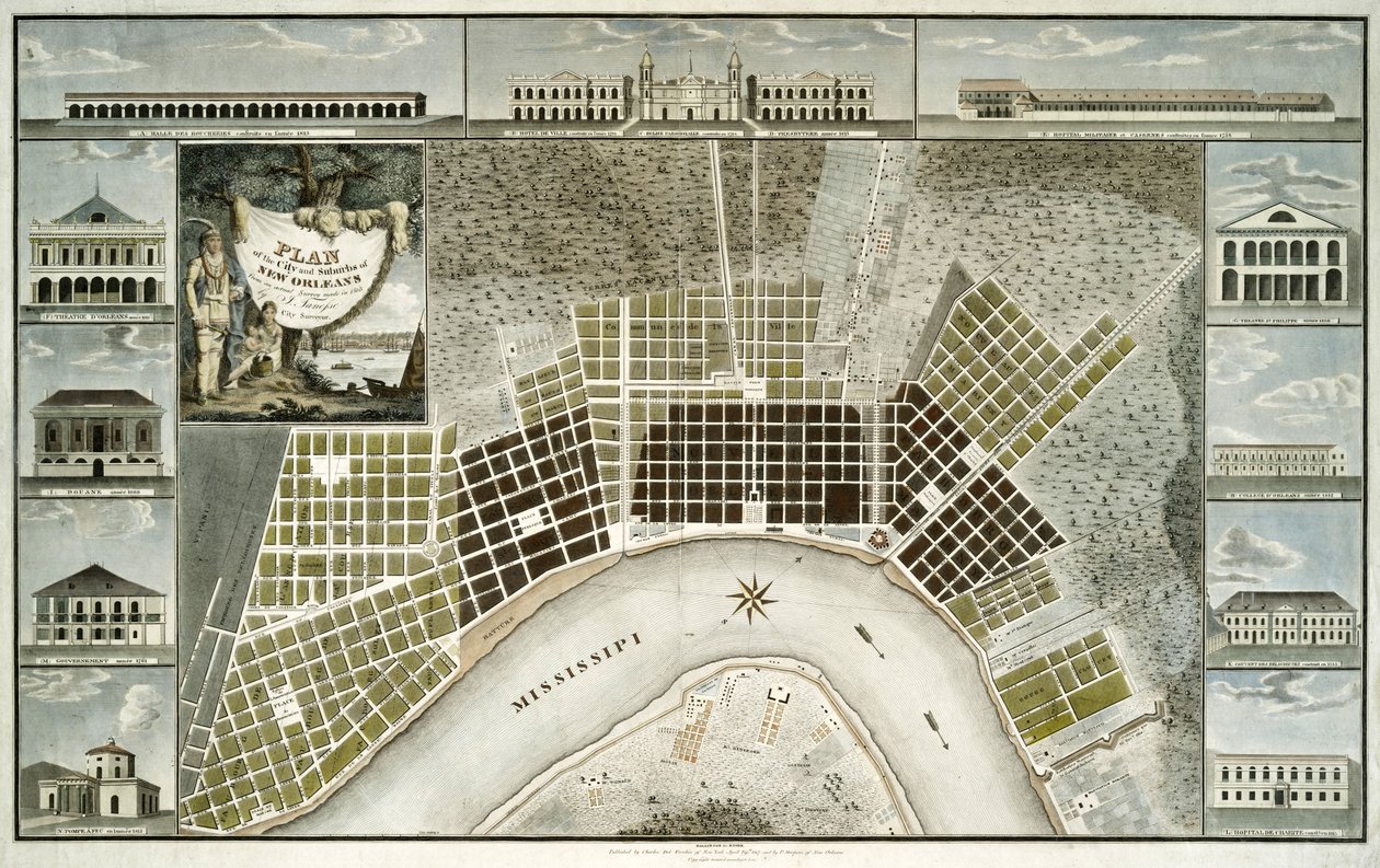 Plán města a předměstí New Orleans, 1817 od William Rollinson