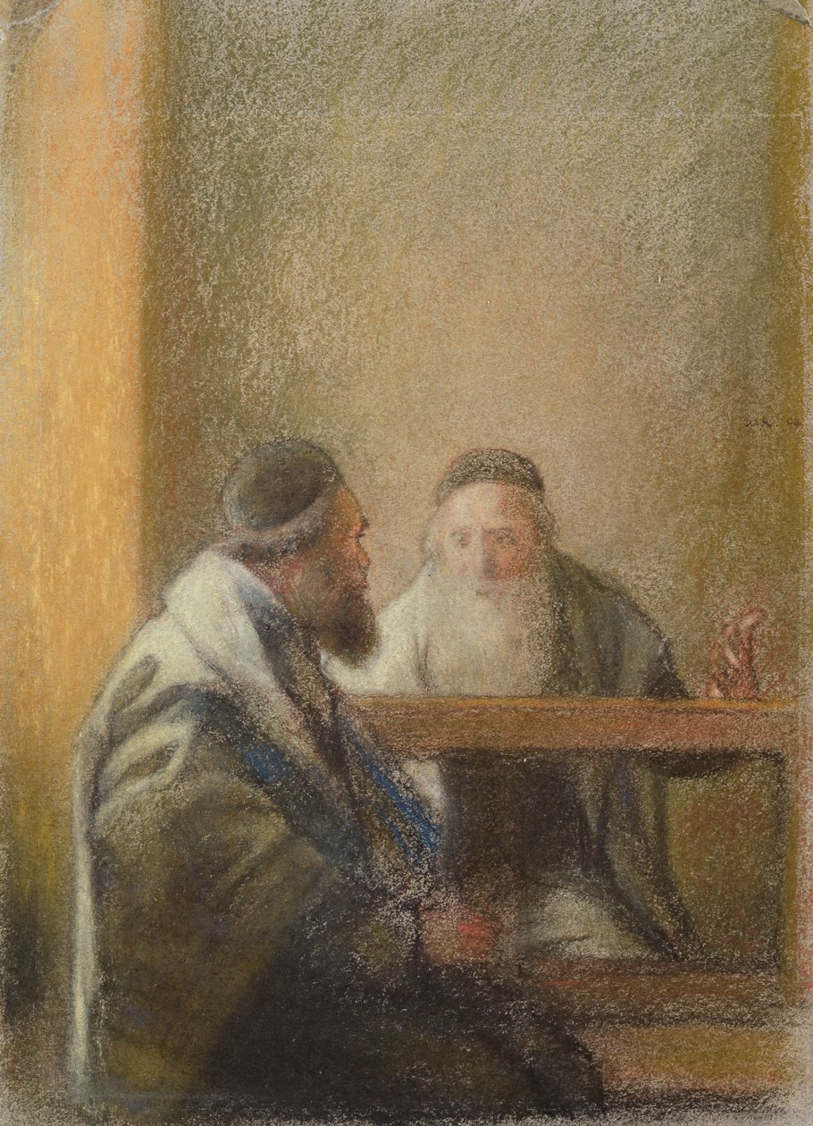 Interiér se dvěma rabíny (pastel na papíře) od William Rothenstein