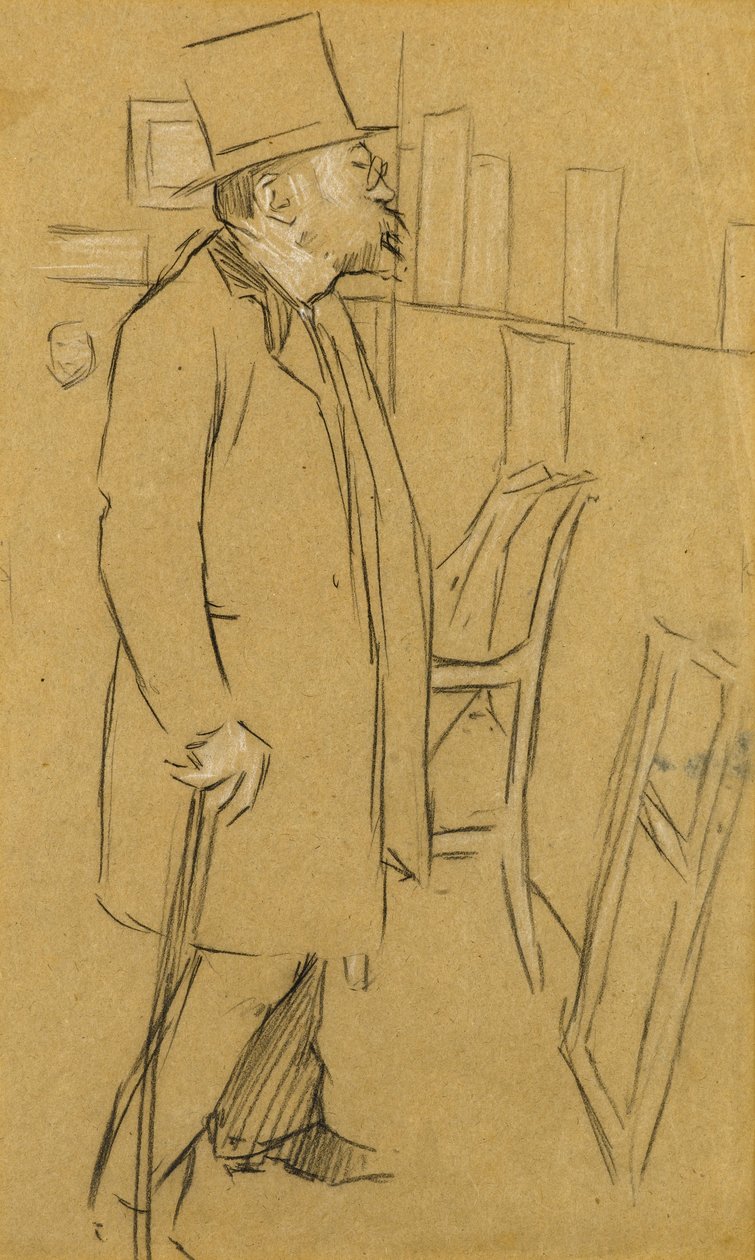 The Connoisseur - Možná portrét Mons. Julien, kolem roku 1890 (uhlí a bílá křída na papíře) od William Rothenstein