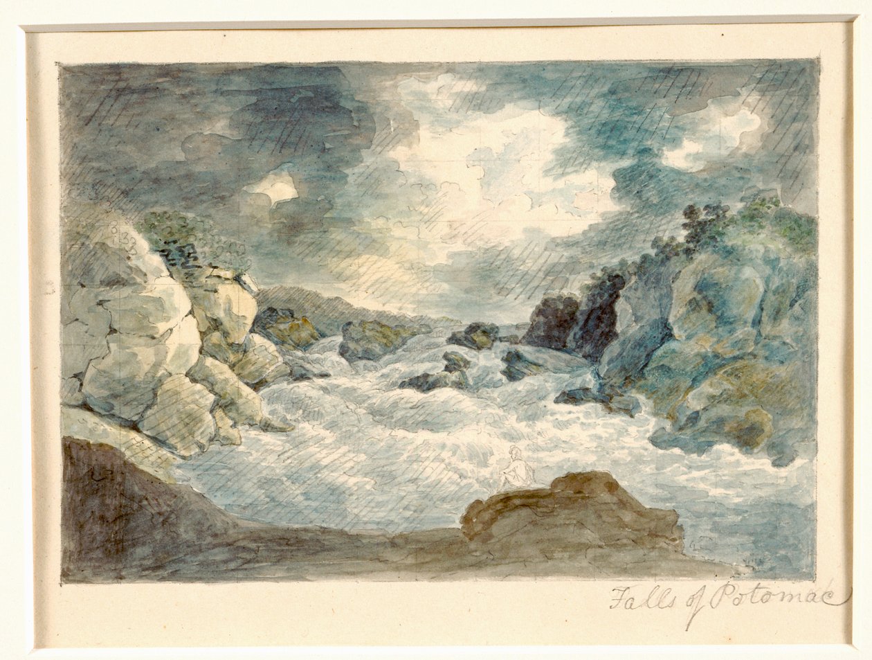 Falls of the Potomac, cca 1800-10 (tužka a akvarel na papíře) od William Russell Birch