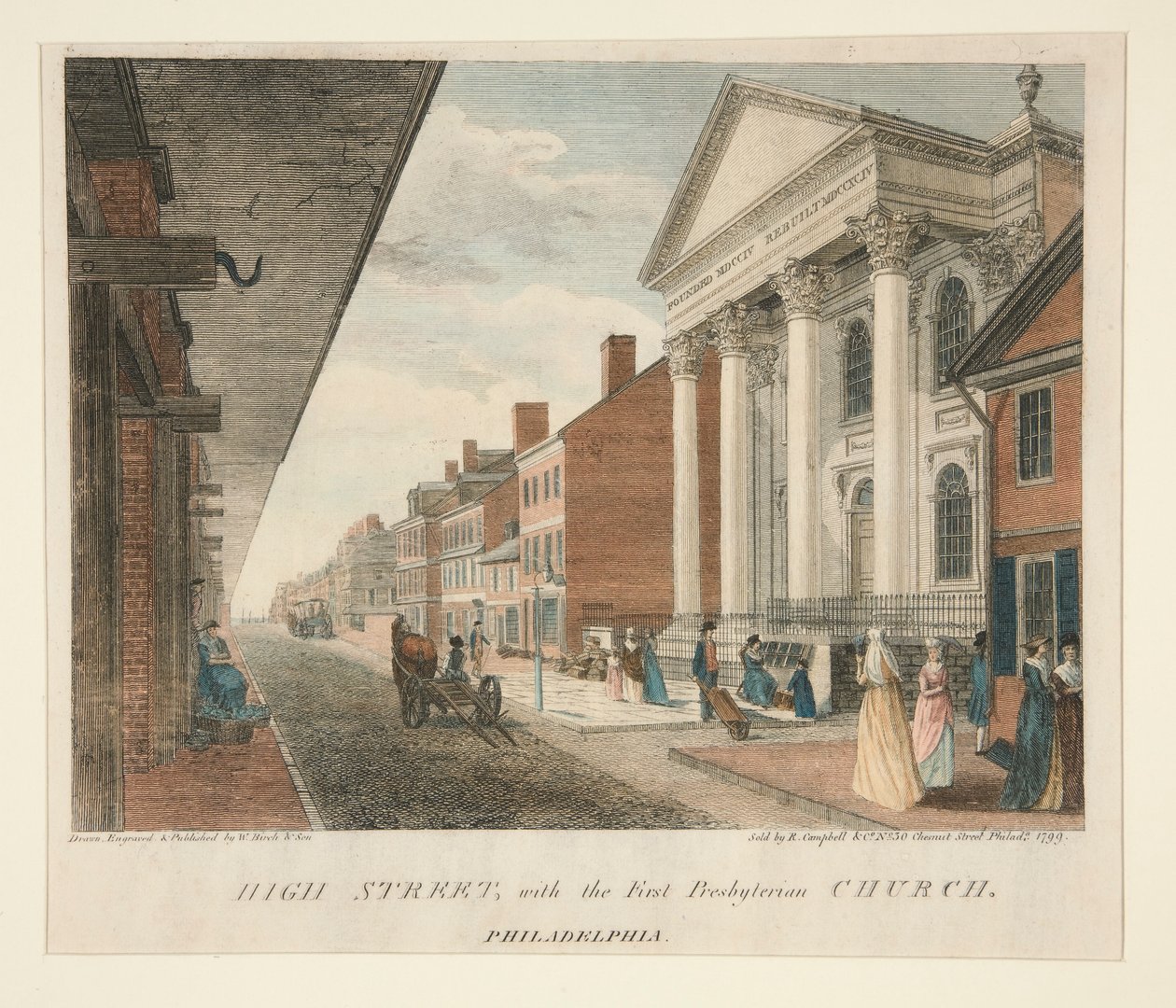 High Street, s First Presbyterian Church, Philadelphia od William Russell Birch