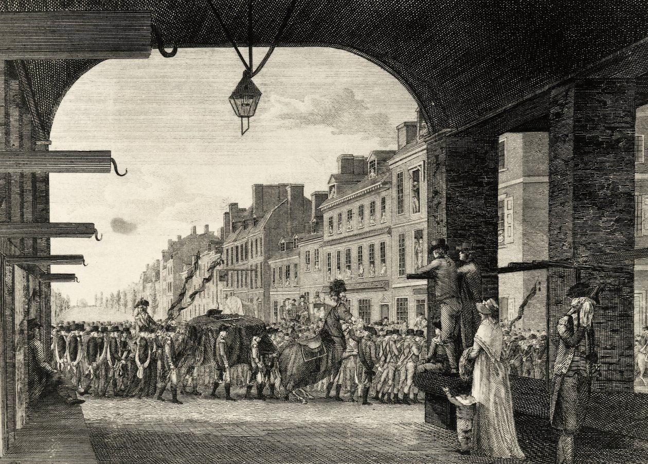 Pohřební průvod George Washingtona podél High Street ve Philadelphii od William Russell Birch