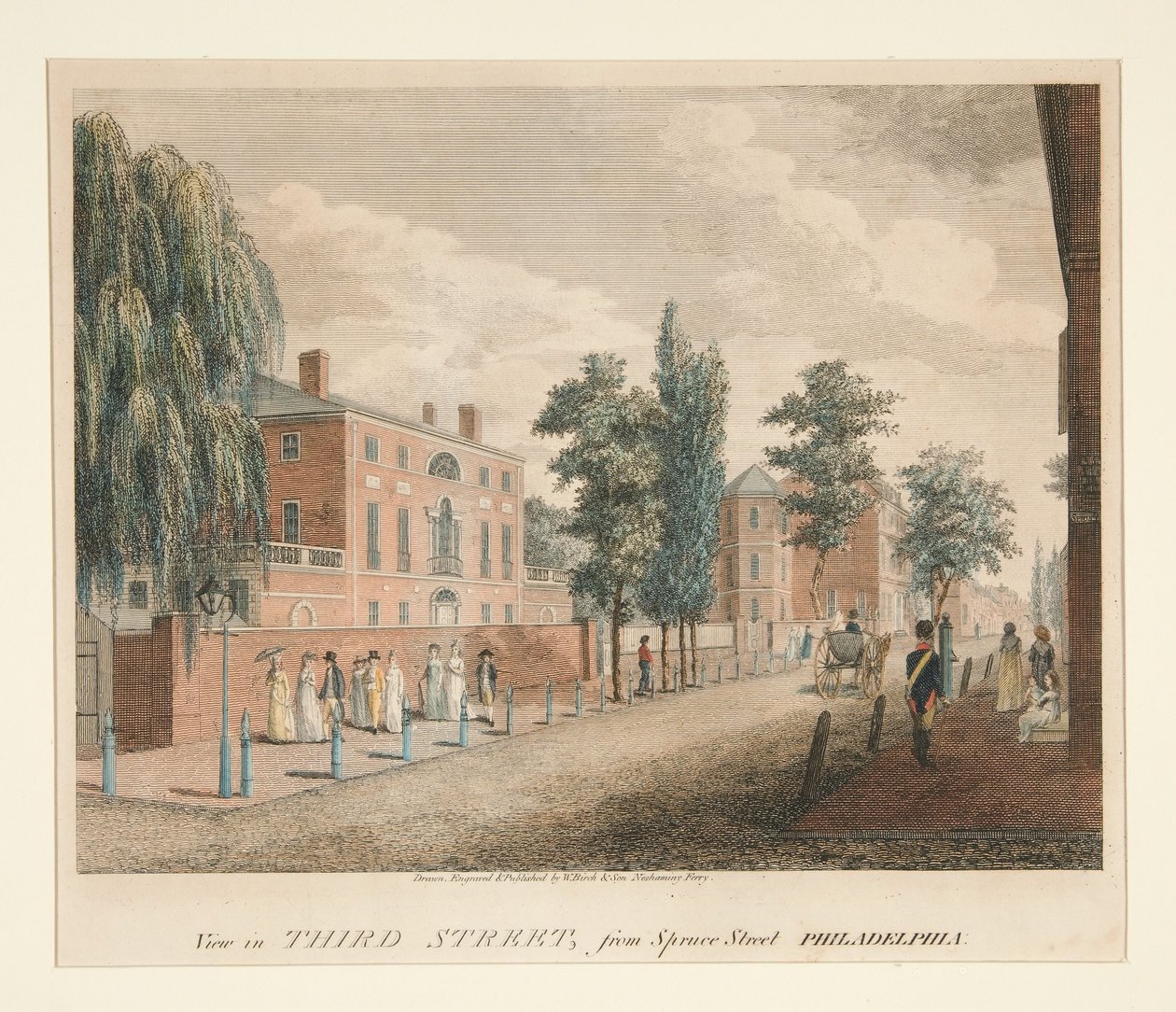 Pohled do Third Street ze Spruce Street ve Filadelfii od William Russell Birch
