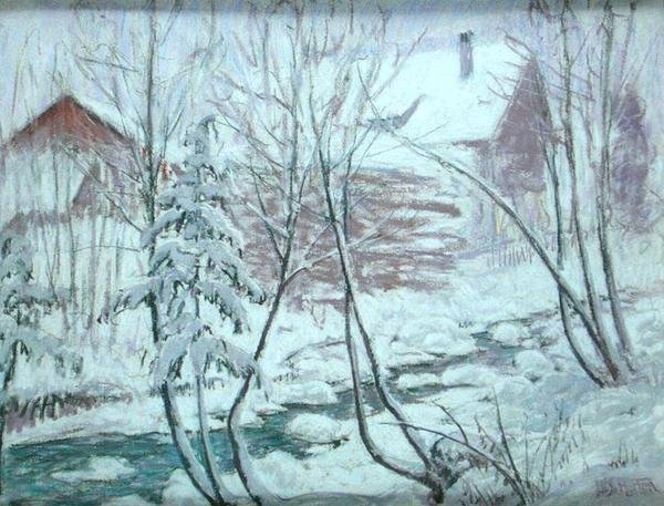 Chalets in the Snow (pastel na palubě) od William Samuel Horton