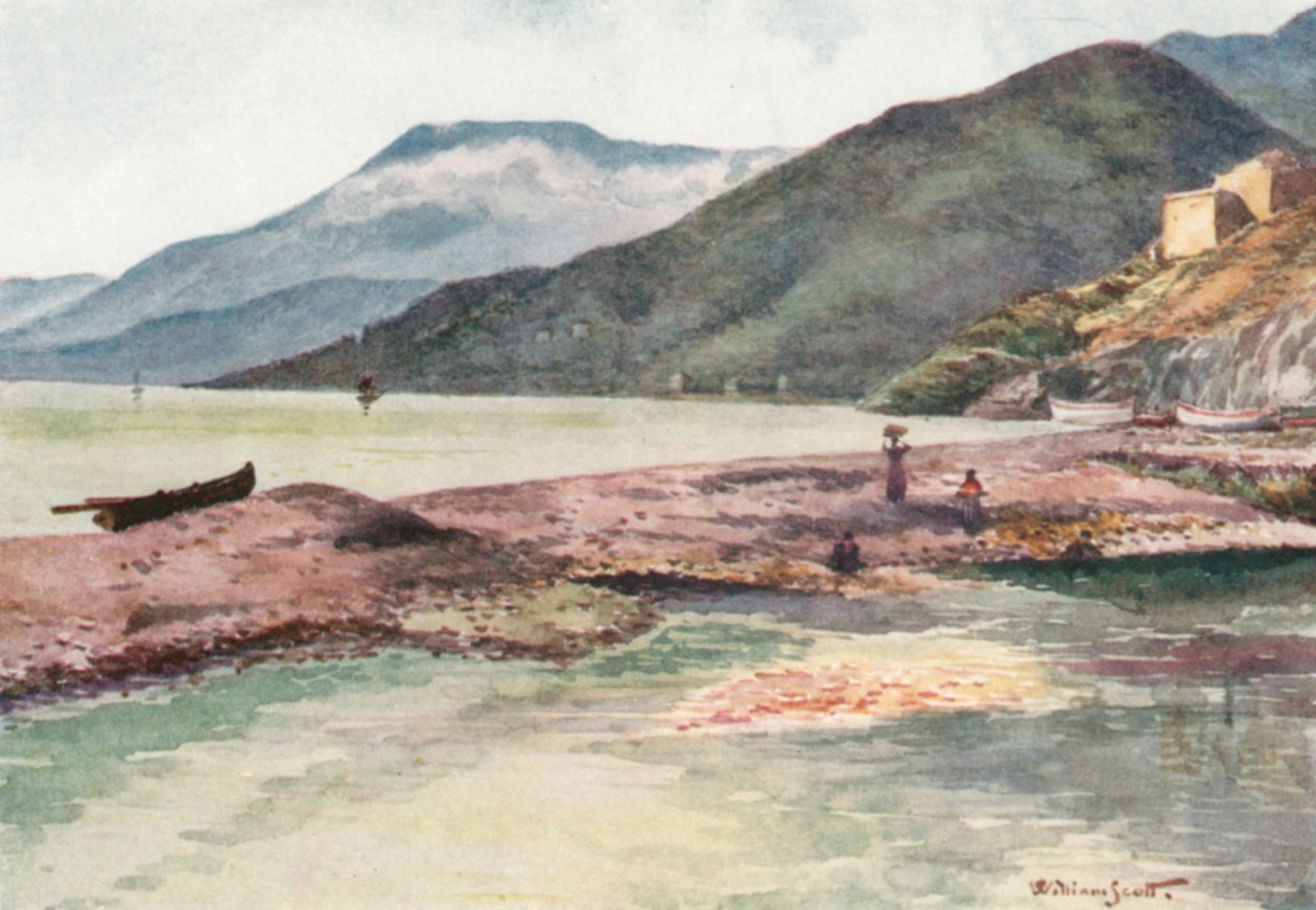 Itálie a Francie, ústí řeky Roya (barevná litografie) od William Scott